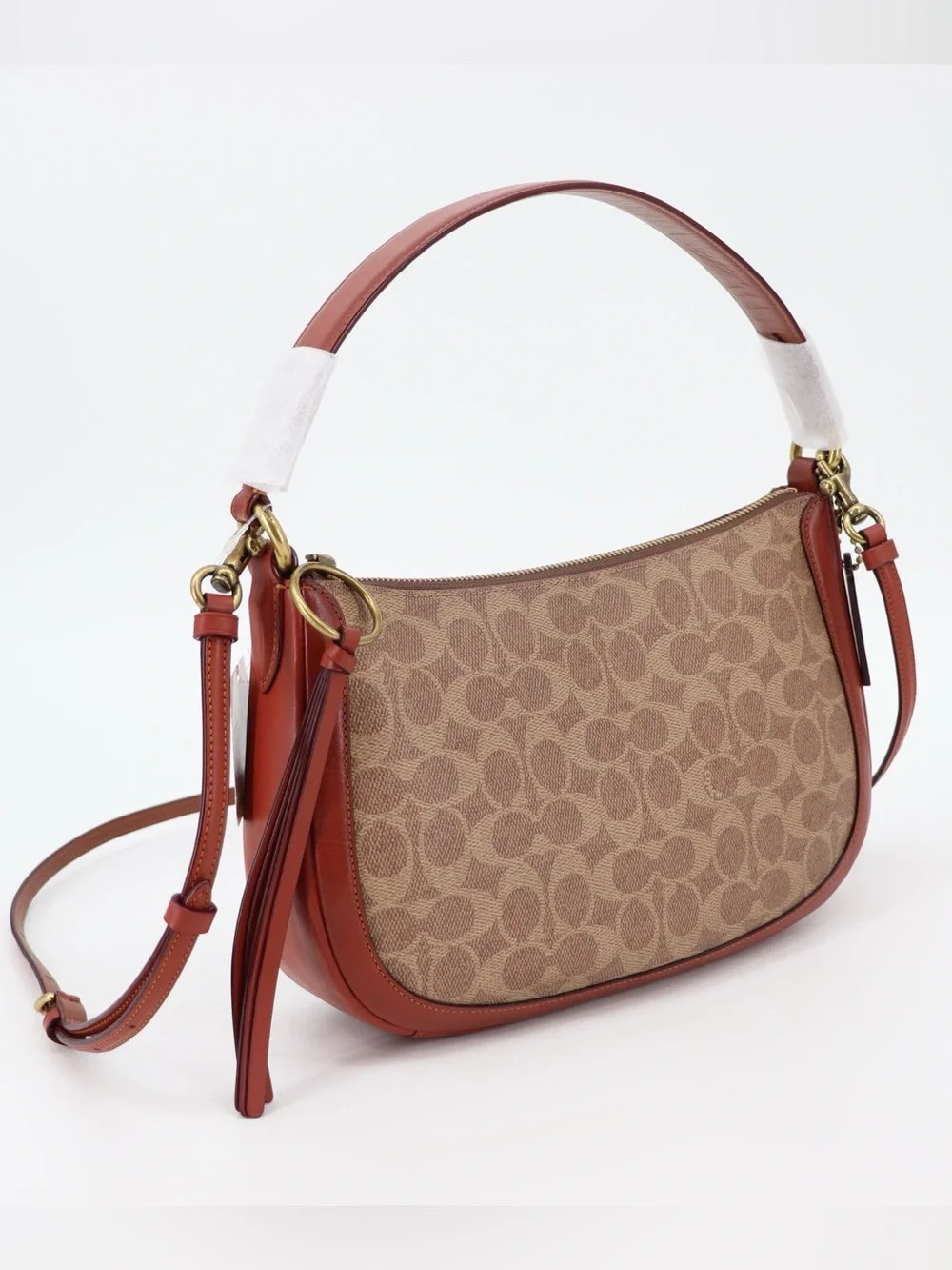 New Coach Signature Sutton Crossbody Shoulder Bag Tan Rust Authentic